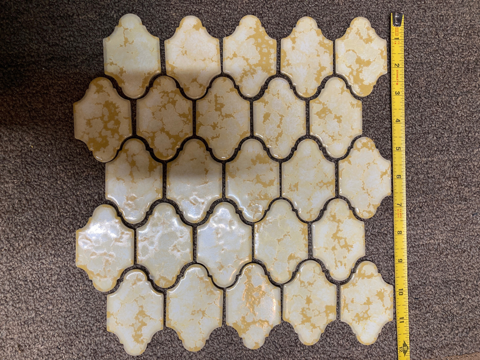 Vintage Retro Arabesque San Felipe Mottled Effect Gold Yellow Tile