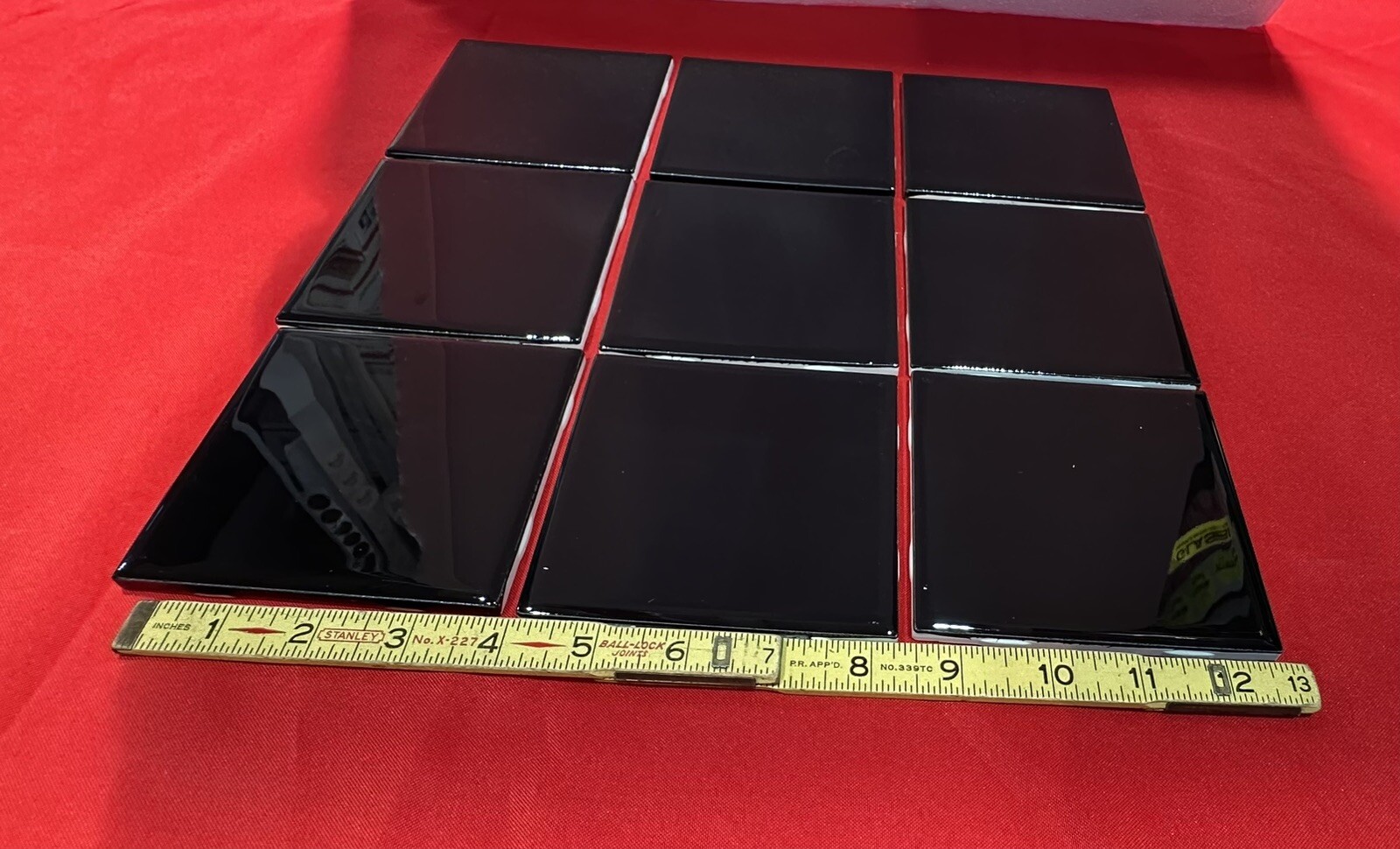 9 pcs. *Glossy Black* 4-1/4″ Ceramic Tiles by American Olean, New Stock, Mirror