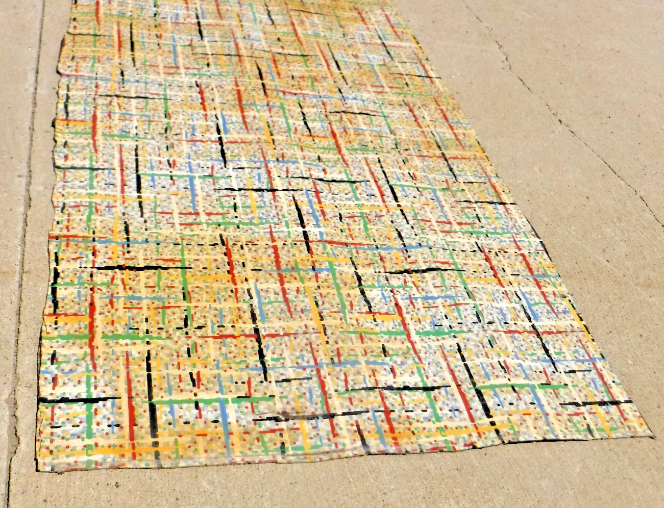 VTG~LINOLEUM FLOORING~M PIECE~33″x 58″~1950-60~MOVIE SET~MCM~GRAY GRID~PRIMARY C