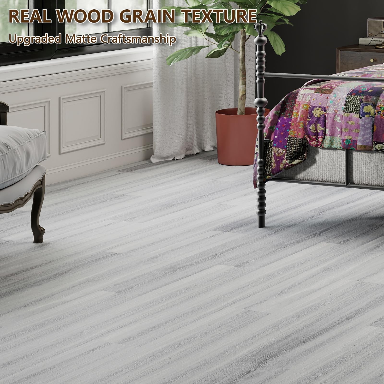 Peel and Stick Floor Tile, 36-Pack 36″x 6″ Dusty Grey Wood Grain Sticky Tiles…