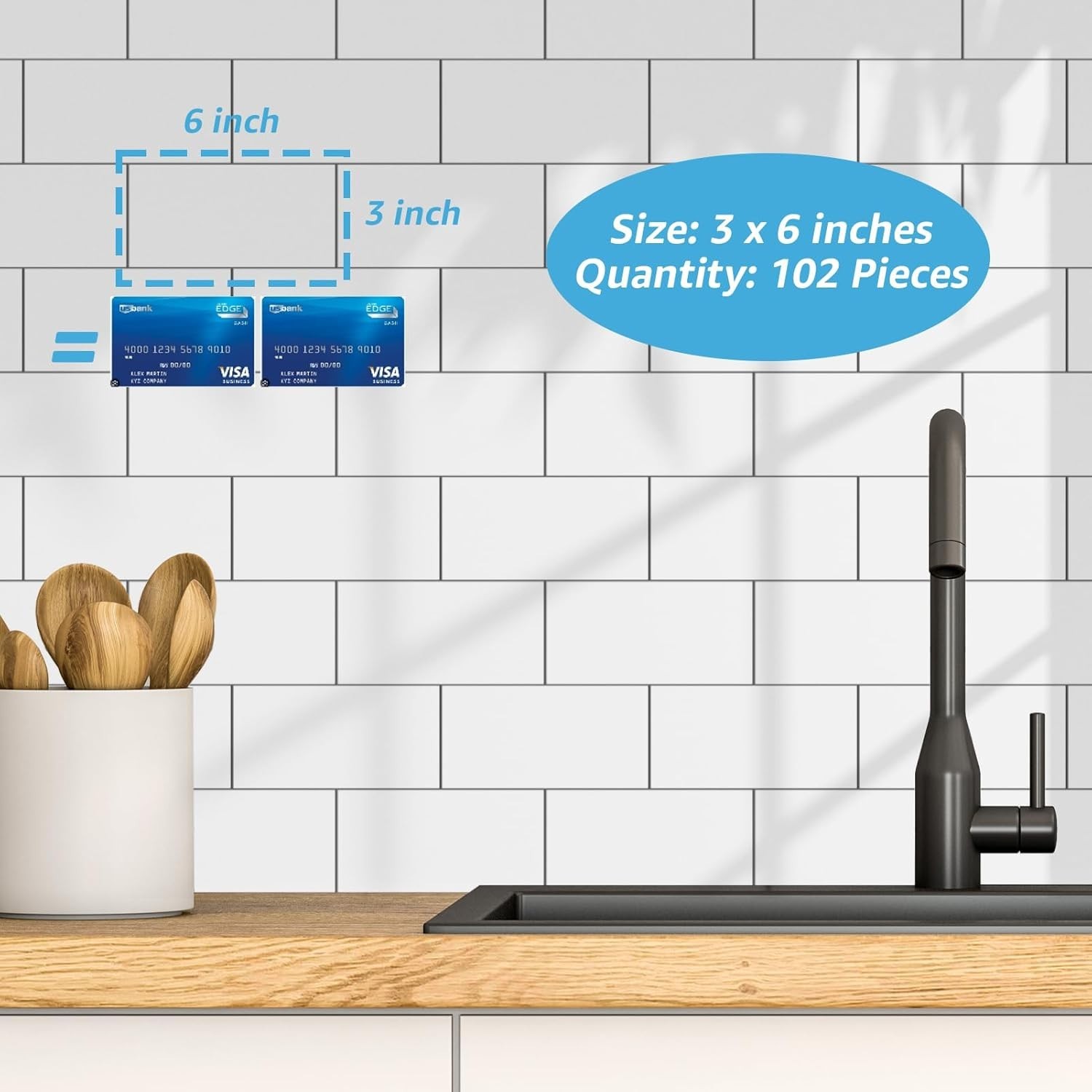 102-Piece Peel and Stick Wall Tile for Kitchen Backsplash, Bathroom, Fireplac…