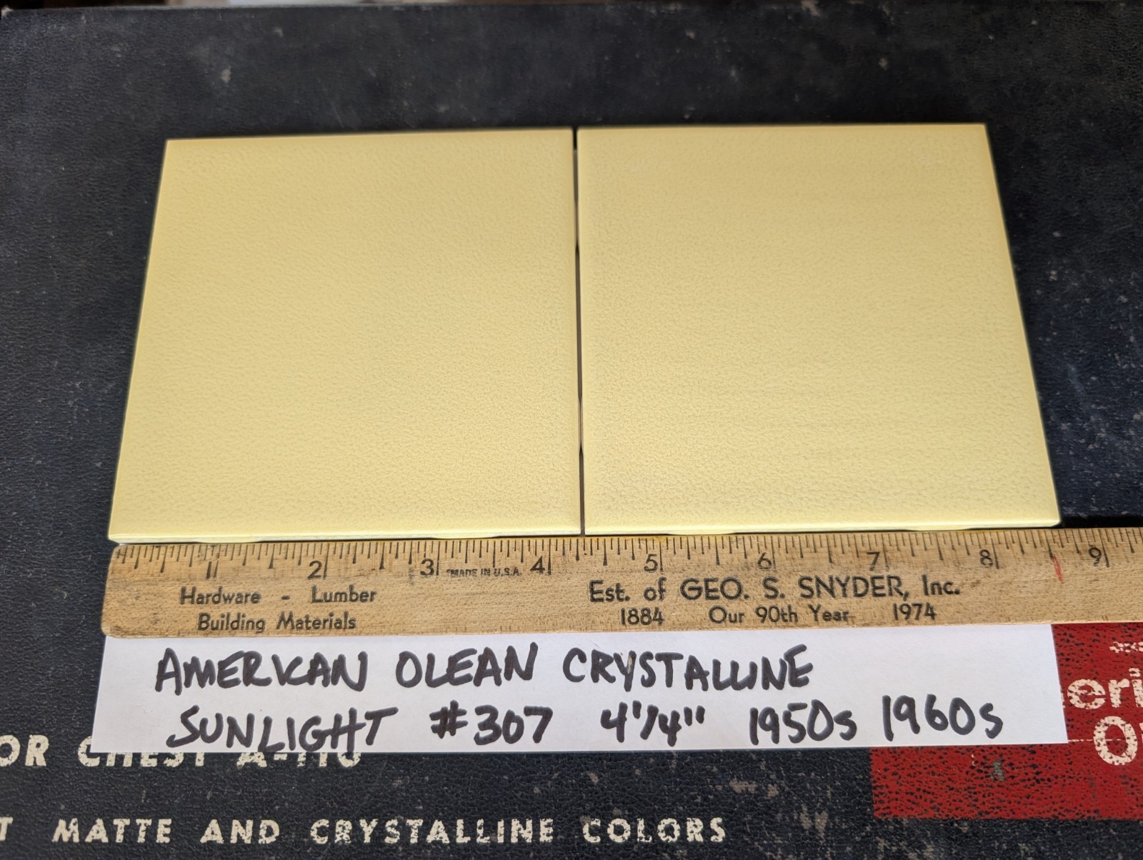 2 pc American Olean Crystalline #307 SUNLIGHT Yellow Square Ceramic Tile 4-1/4″