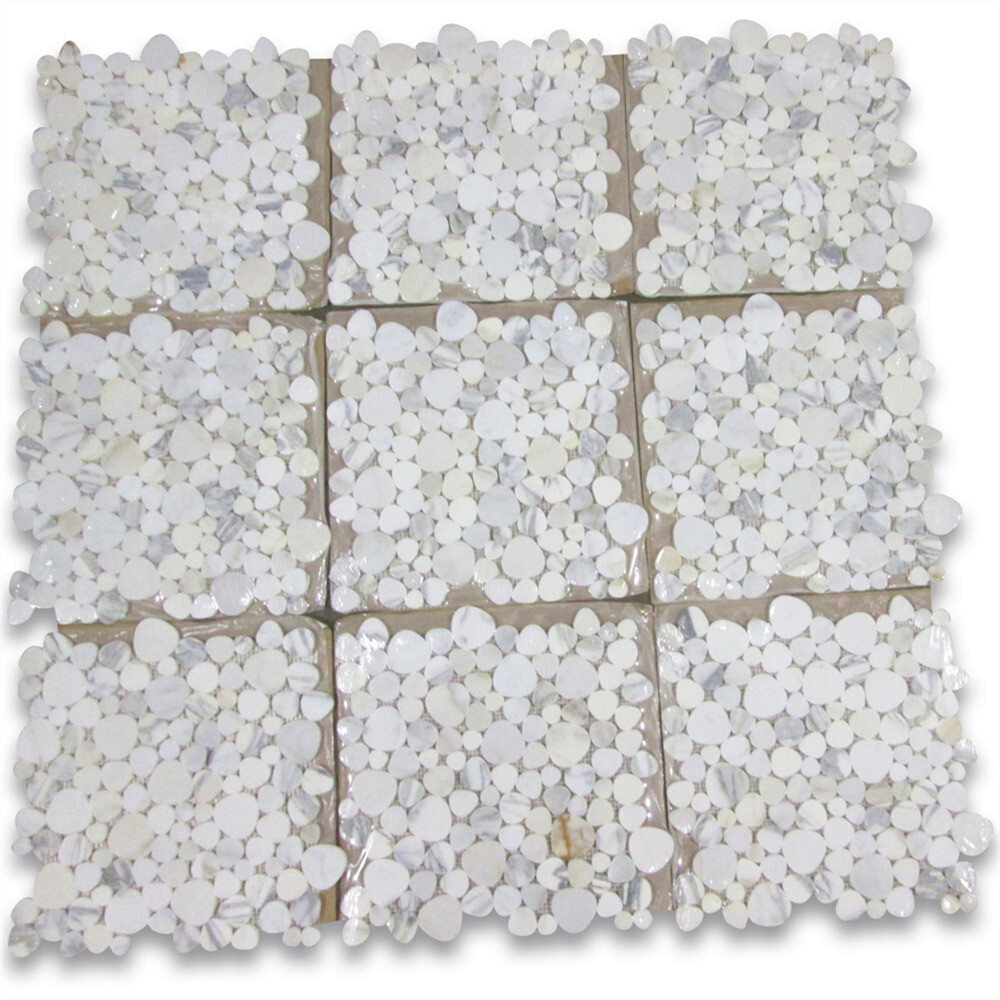 G9AXH Calacatta Gold Calcutta Marble Heart Bubble Pebble Shower Tile Honed