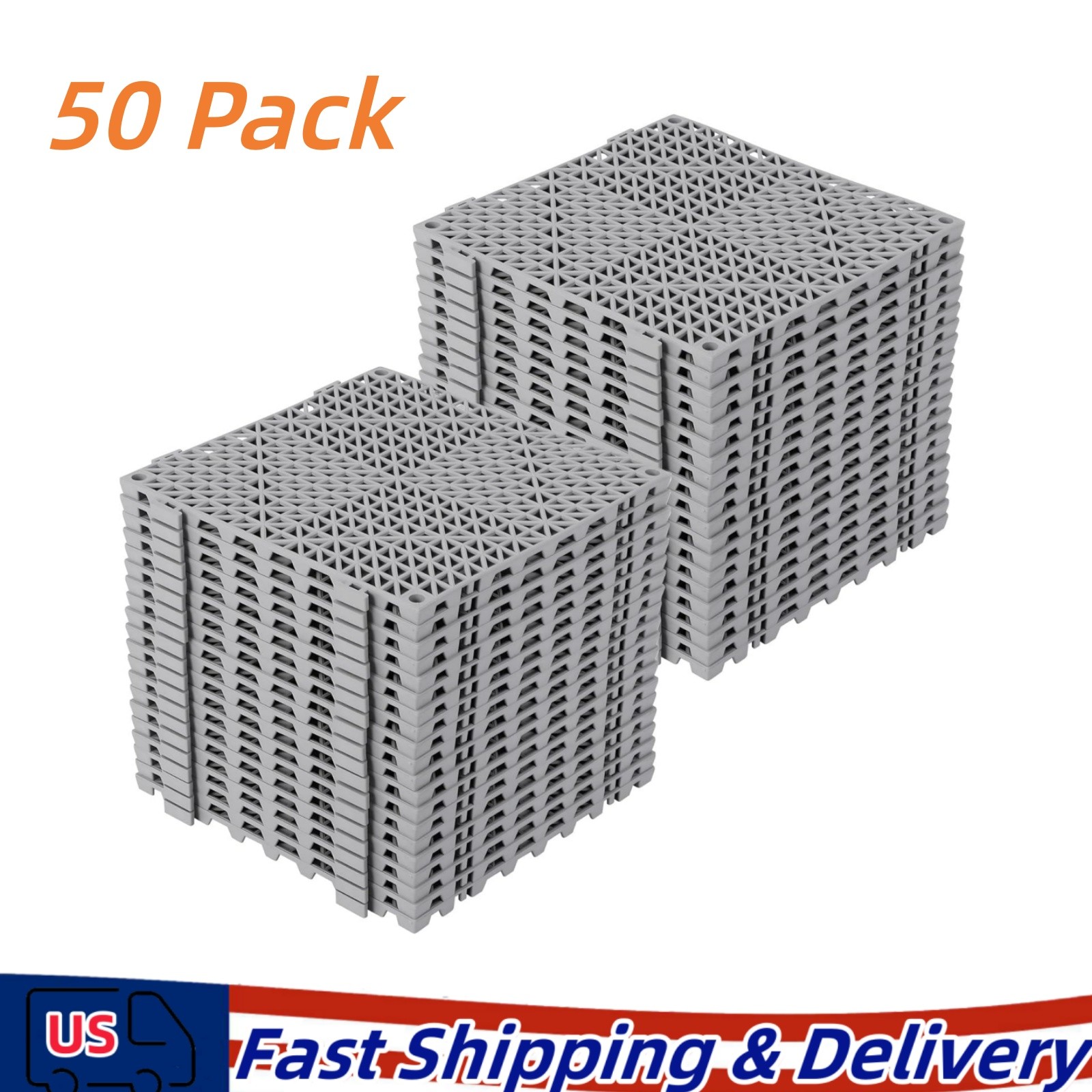 Set of 50 Interlocking Garage Floor Tiles 12×12 in Drainage Modular Deck Tile