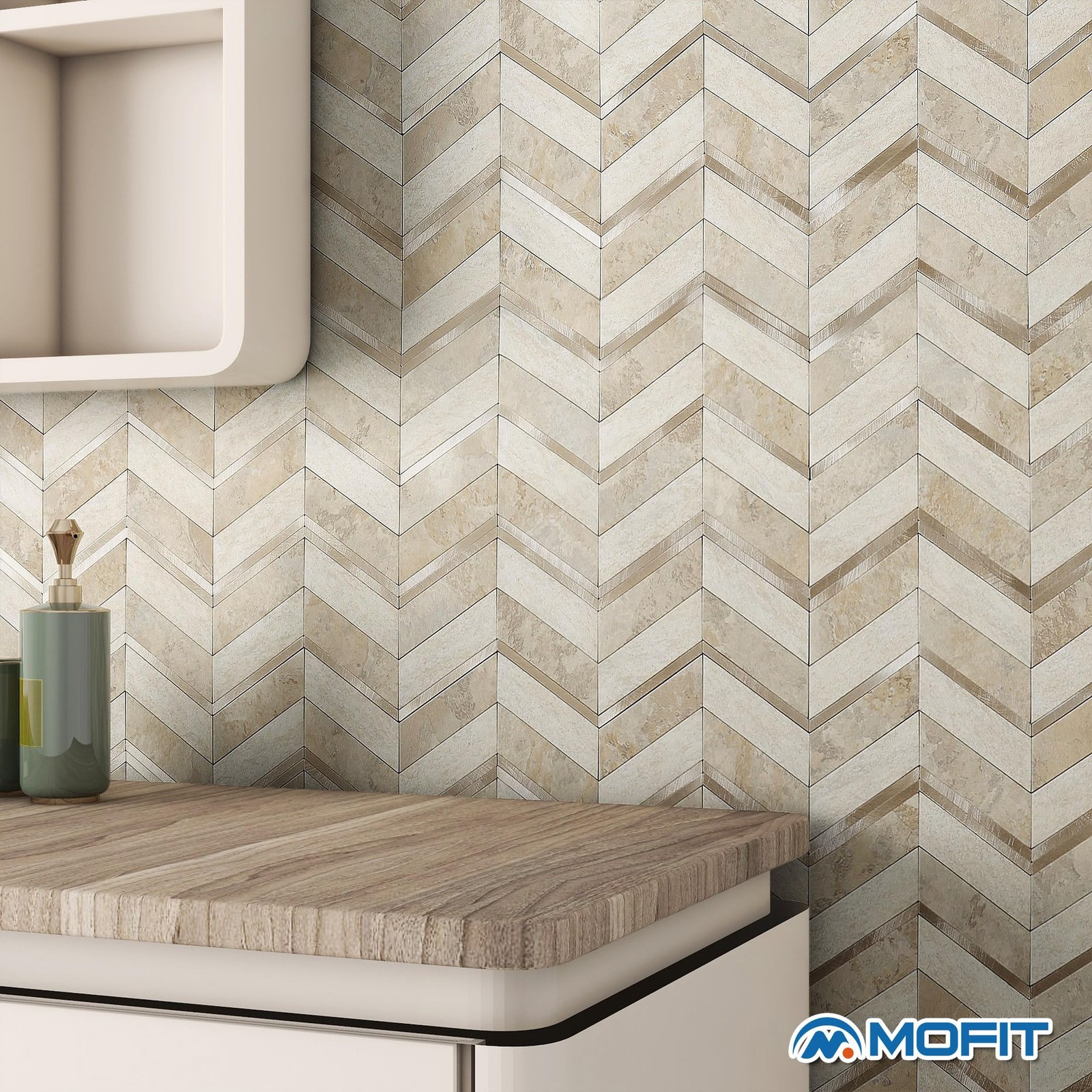Stone Look Herringbone Peel and Stick Backsplash for Kitchen,Chevron Stick on…
