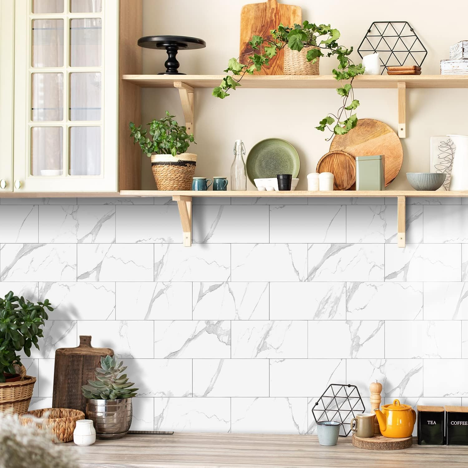 White Marble Backsplash Tiles Peel and Stick for Kitchen Bathroom RV Shower,Smar