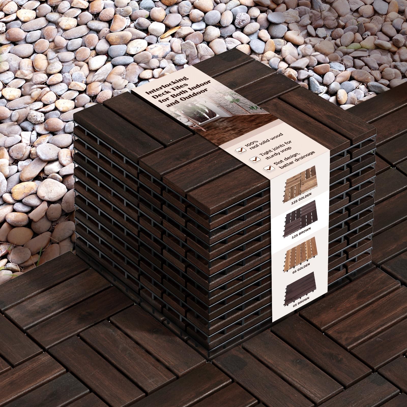 Interlocking Deck Tiles – 10PCS Waterproof Acacia Wood Patio Tiles, Flooring …