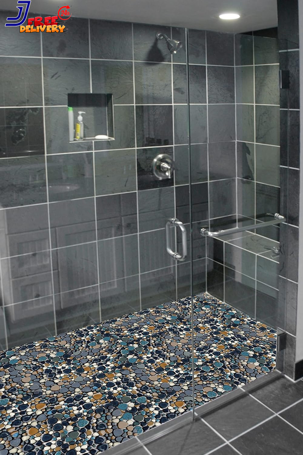 Pebble Tile for Shower Floor Aqua Cobalt Blue Mosaic Backsplash Tiles (5 Sheets)