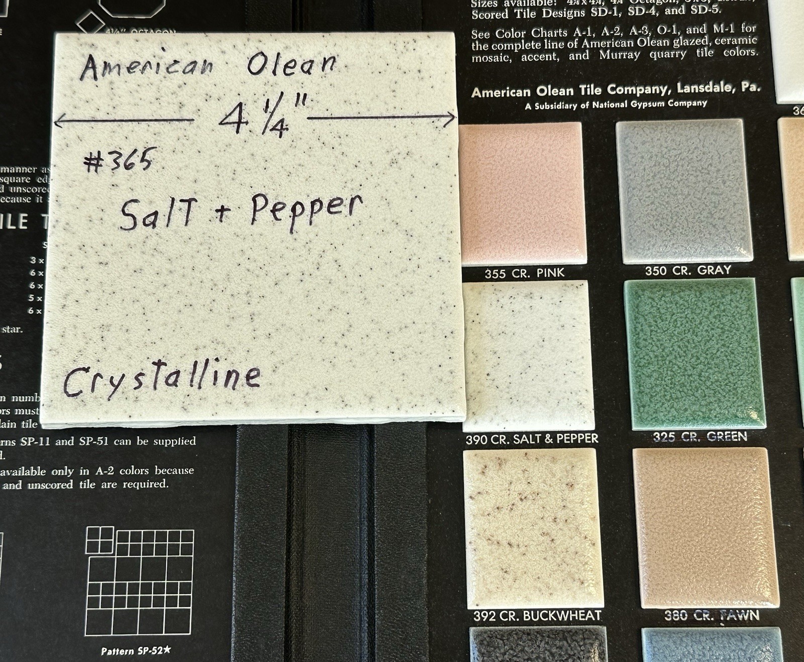 1 pc. Salt & Pepper: 4-1/4″ Crystalline Ceramic Tile by American Olean Co. NEW