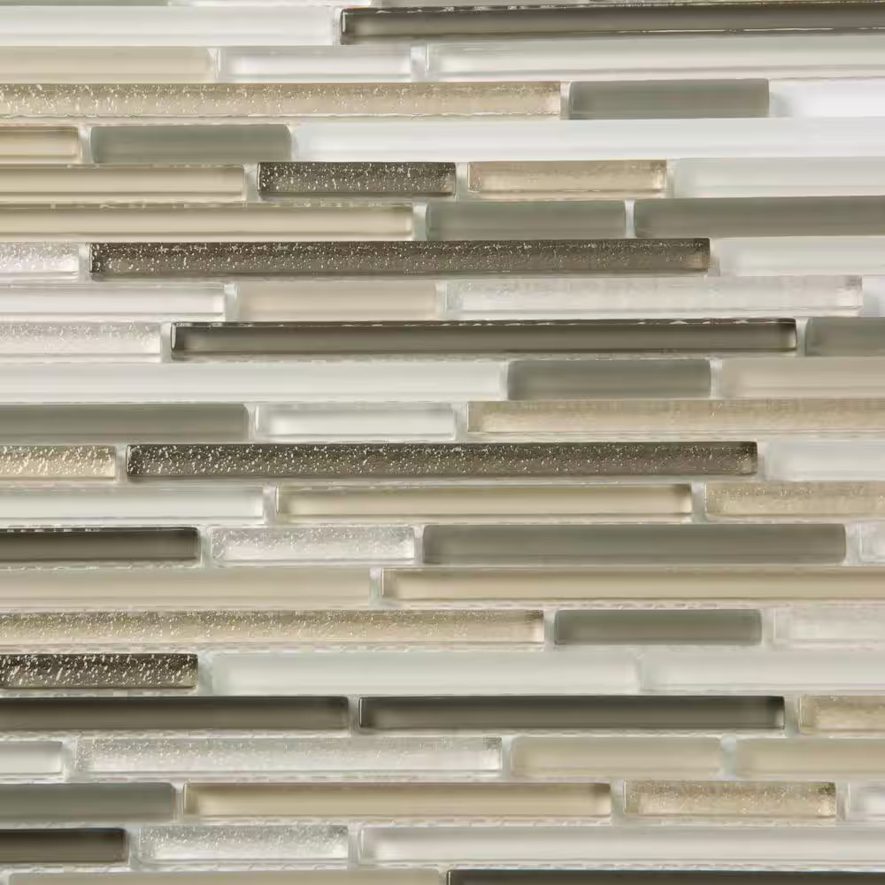Waterfall Beige and White 11.8 In. X 11.8 In. Linear Glass Mosaic Floor and Wall