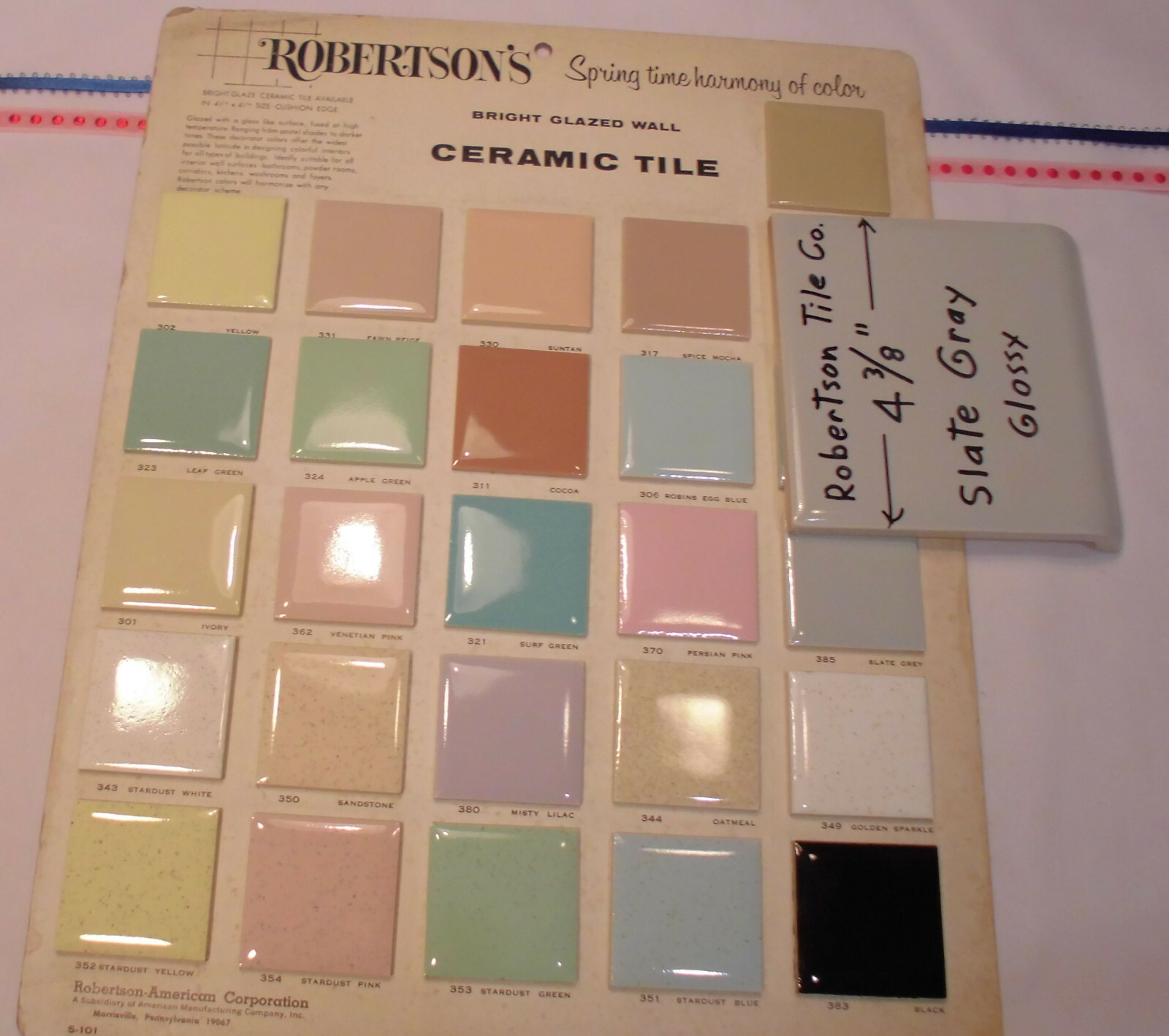 1 pc. Bullnose Radius Ceramic Tile *Slate Gray* 4-3/8″ by Robertson Co. Glossy