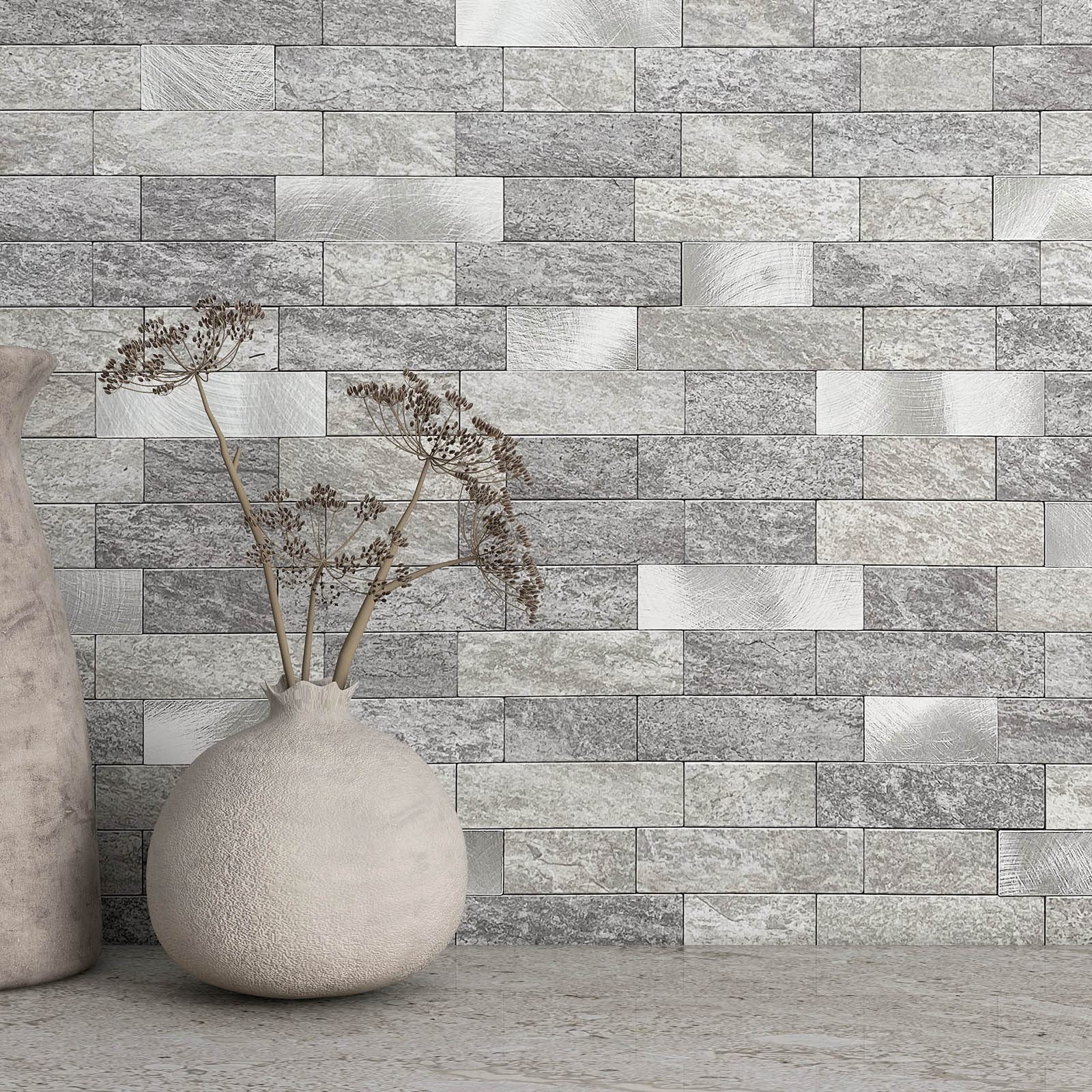 Stone Kitchen Backsplash Peel and Stick Wall Tile Gray Mix 10pcs