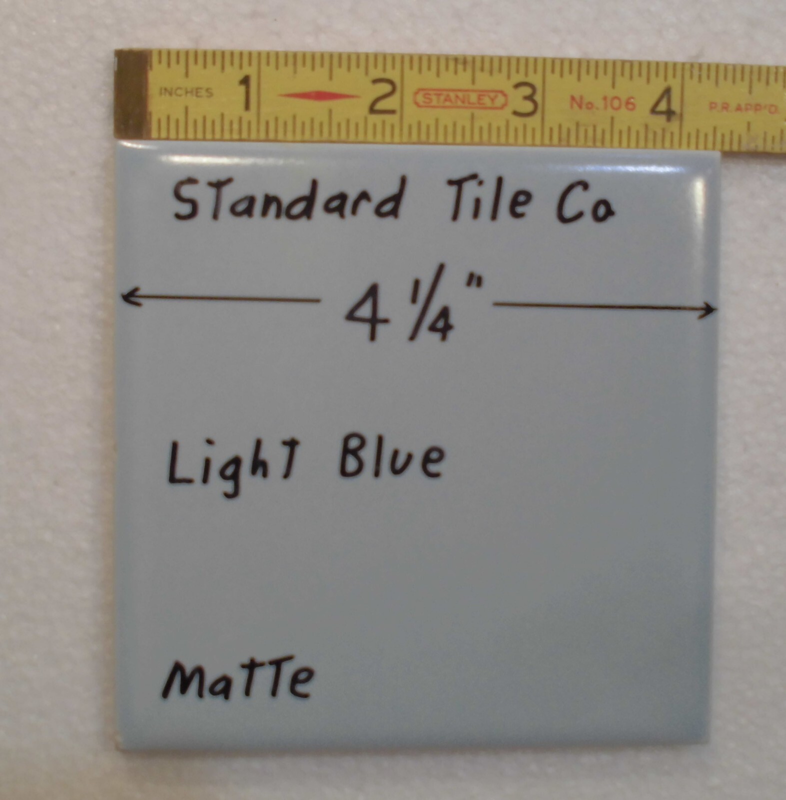 1 pc. Matte Light Blue Ceramic Tile: made by Standard Tile Co. 4-1/4″ NOS