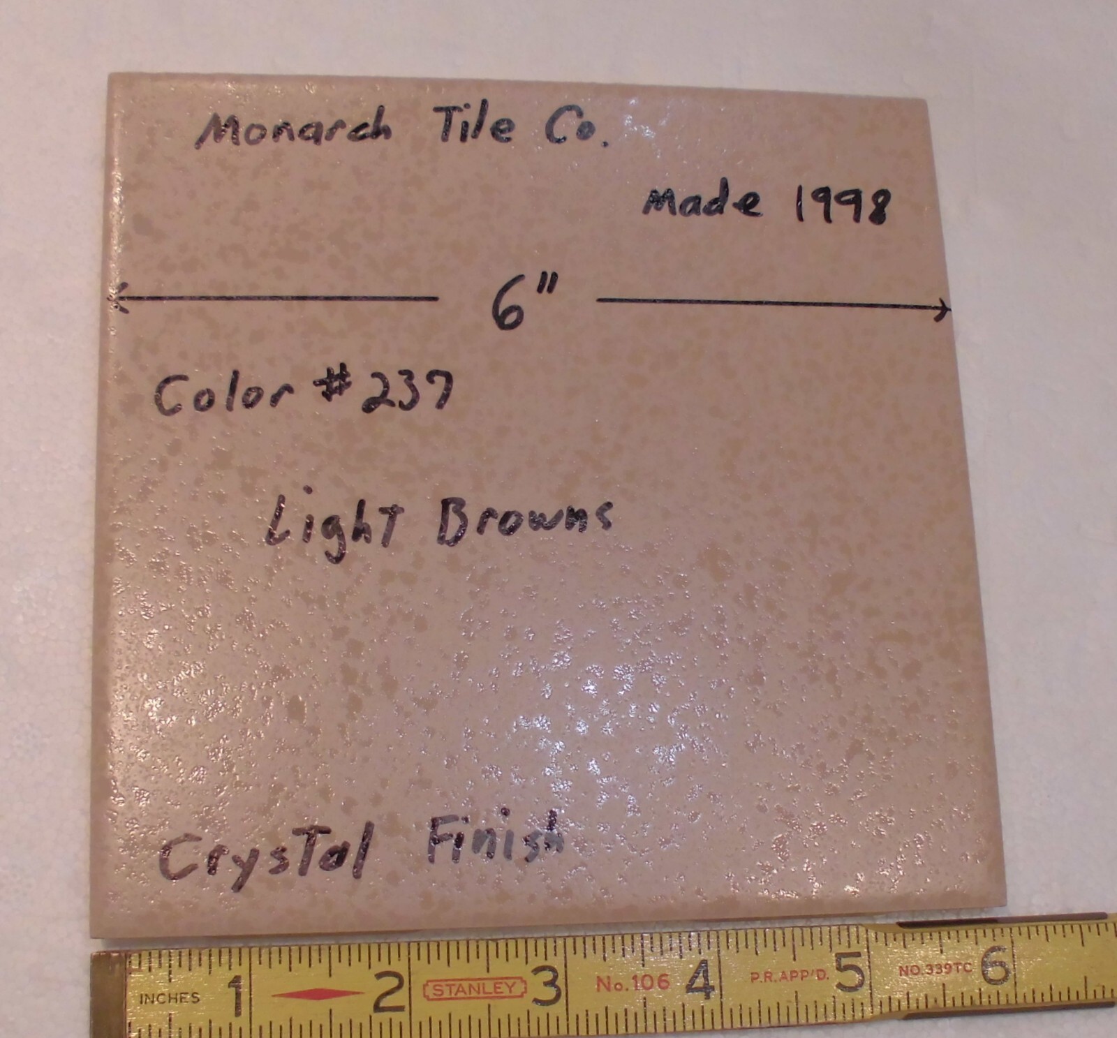 1pc. Light Brown Crystal Finish Ceramic Floor Tile: 6″ X 6″ by Monarch, made USA