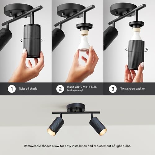 64000114 2-Light Track Lighting Spotlight, Matte Matte Black, Ribbed Shades