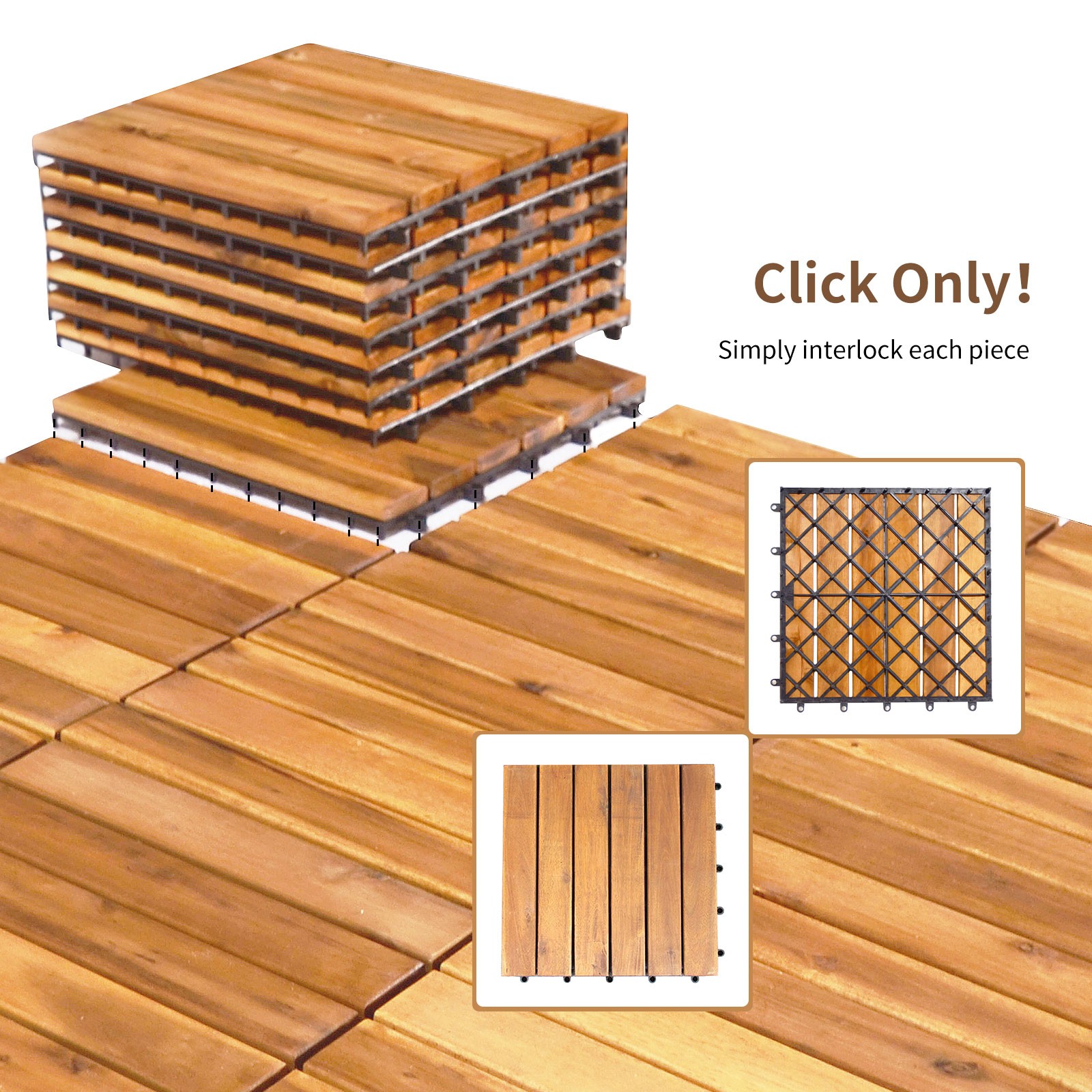 Costway 27PCS Patio Interlocking Tiles Acacia Slat Wood Garden Outdoor &Indoor