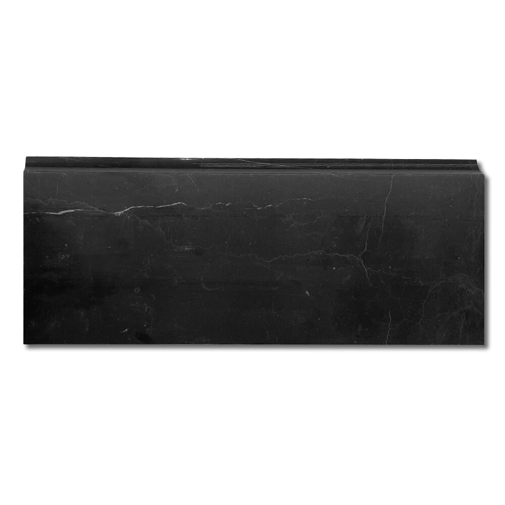 N12H Nero Marquina Black Marble 5×12 Baseboard Edge Trim Molding Honed