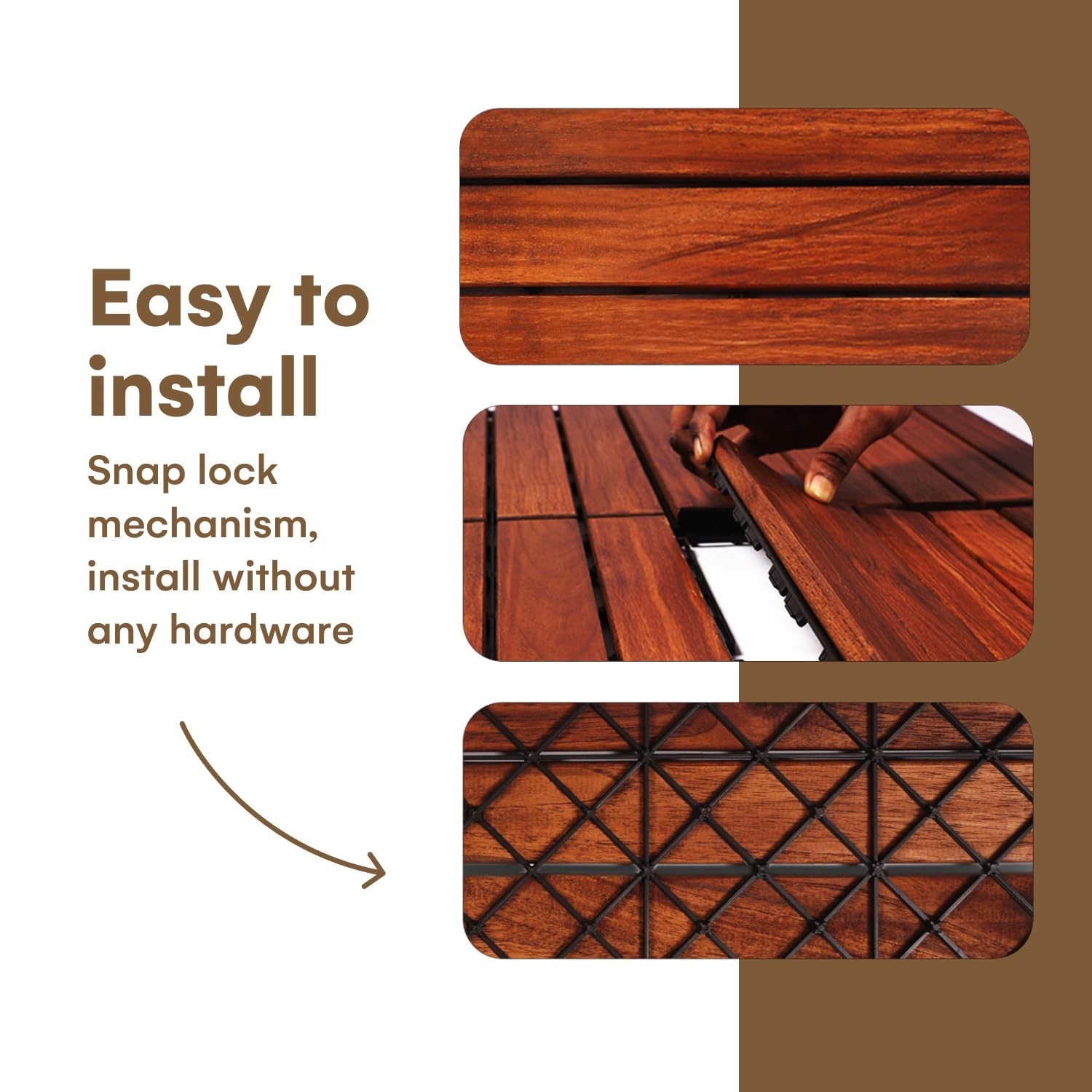 Acacia Wood Patio Flooring Interlocking Tiles Pack of 10, 12″ x 12″, All Weather