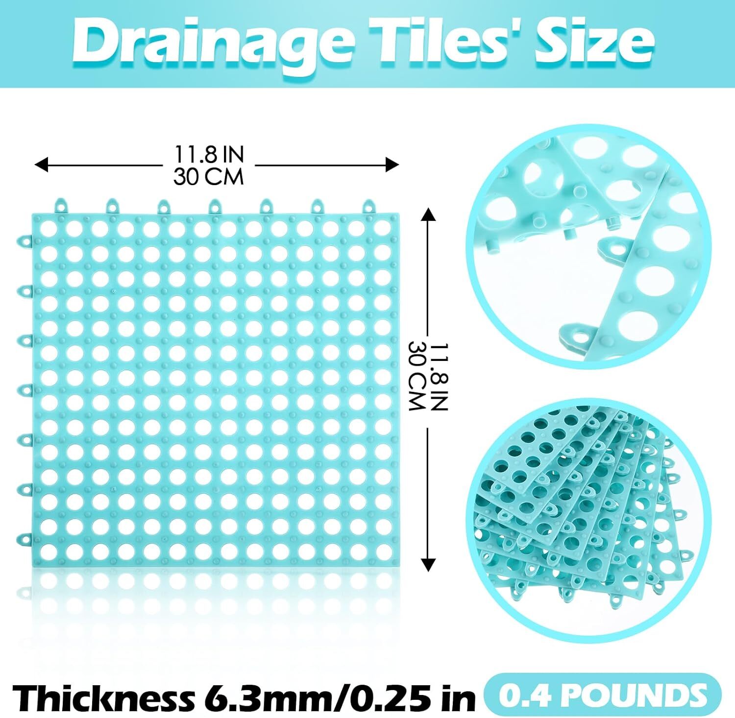 50 Pcs 11×11 Interlocking Drainage Tiles Non Slip Floor Mats TPE Bathroom Patio