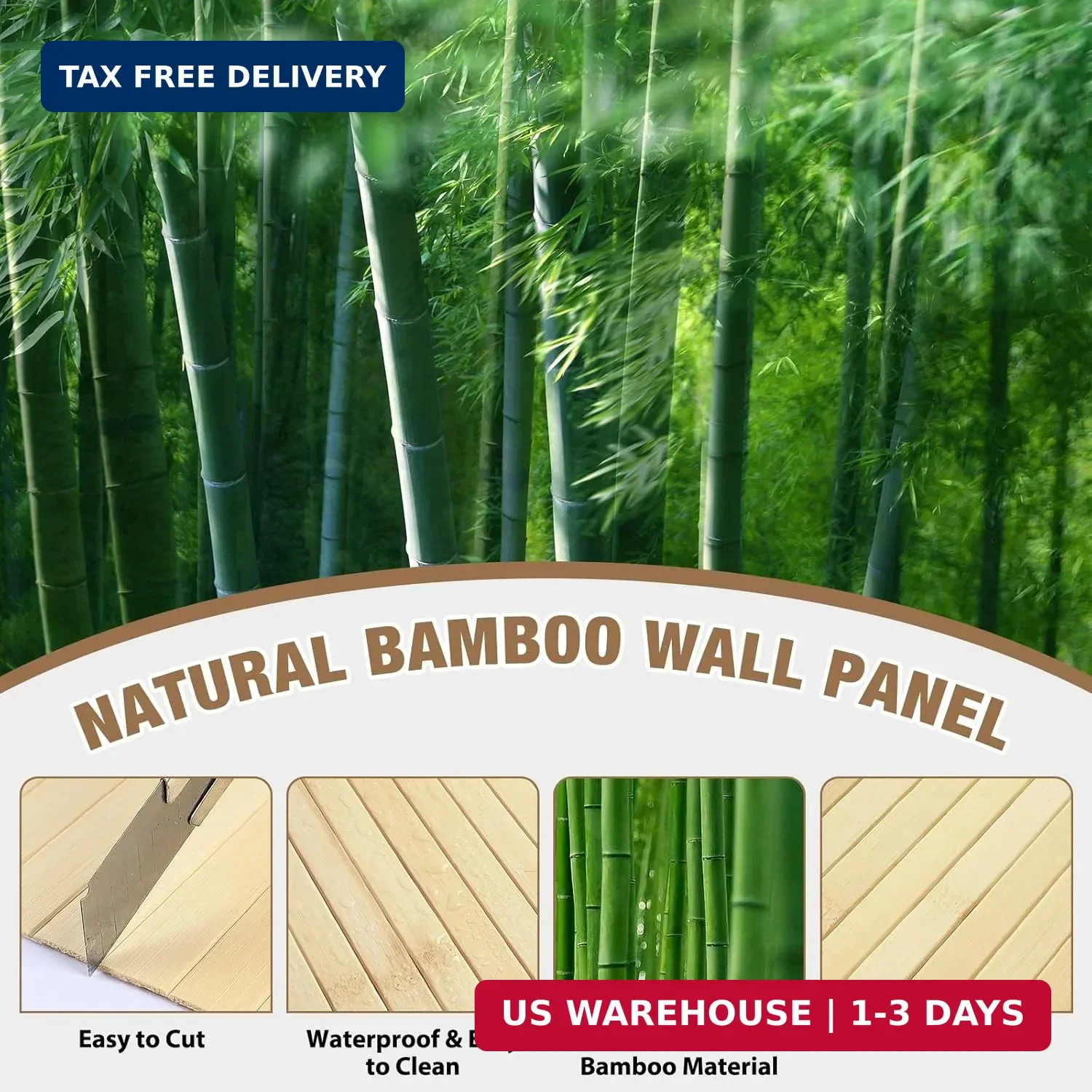 Natural Bamboo Wall Panel Covering Roll, Flexible Pole Wrap Wainscoting Interior