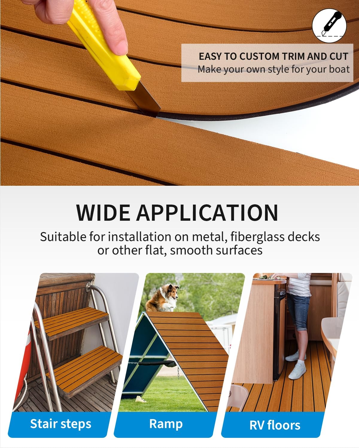 Boat Flooring EVA Foam Self-Adhesive 96”x36” Faux Teak Marine Boat Decking …