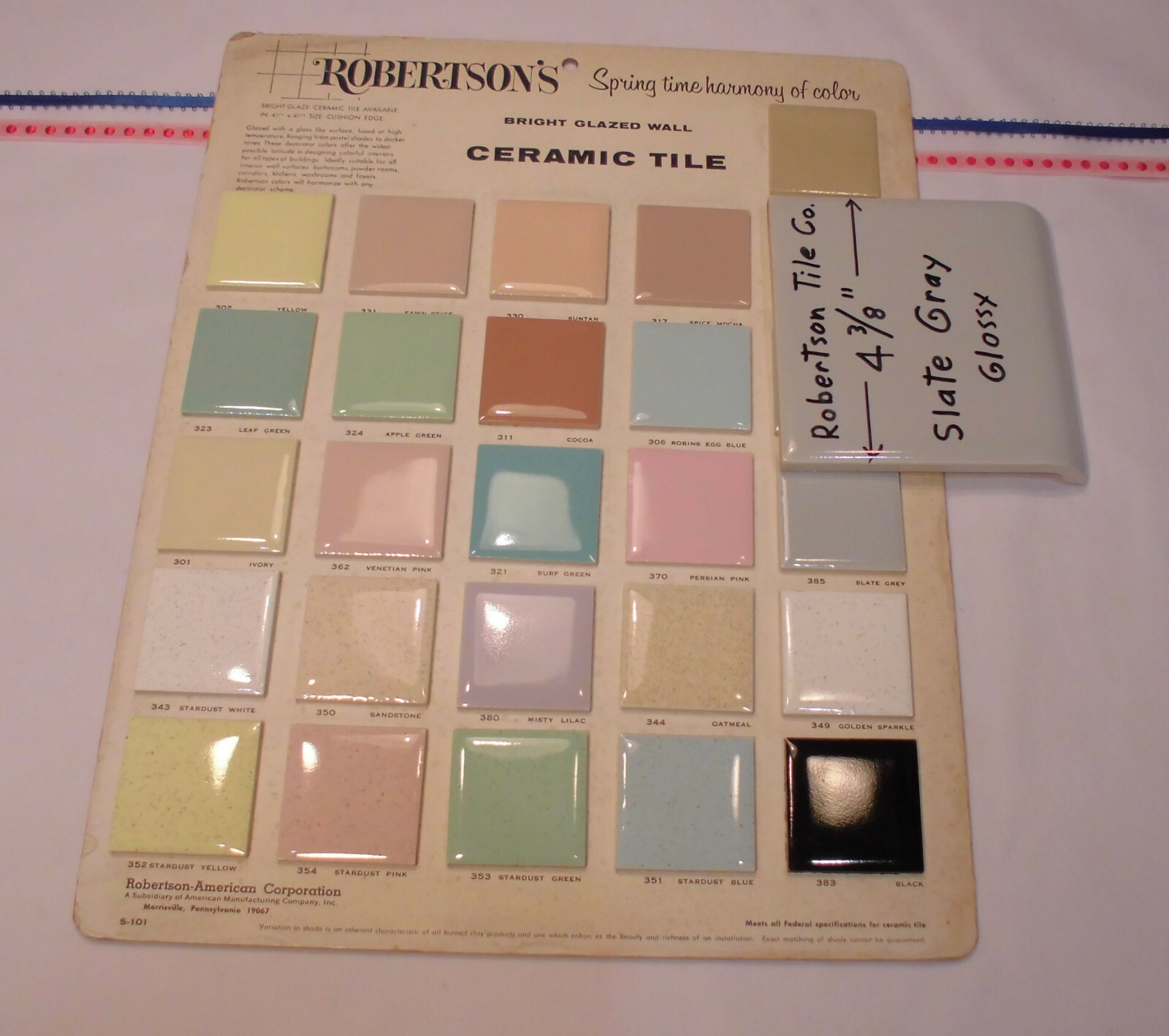 1 pc. Bullnose Radius Ceramic Tile *Slate Gray* 4-3/8″ by Robertson Co. Glossy