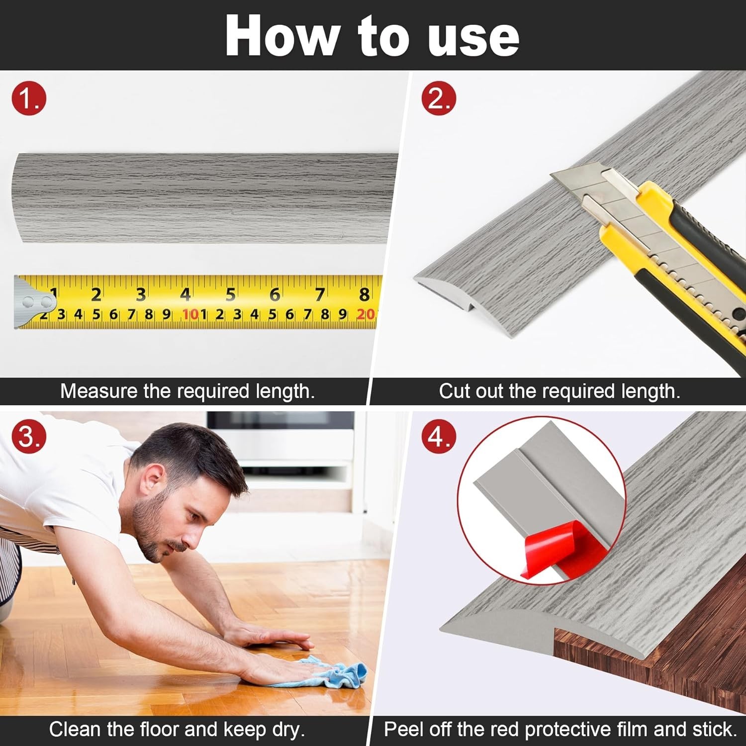 20Ft Self-Adhesive PVC Floor Transition Strip – Gray Forest, 5mm Height Limit