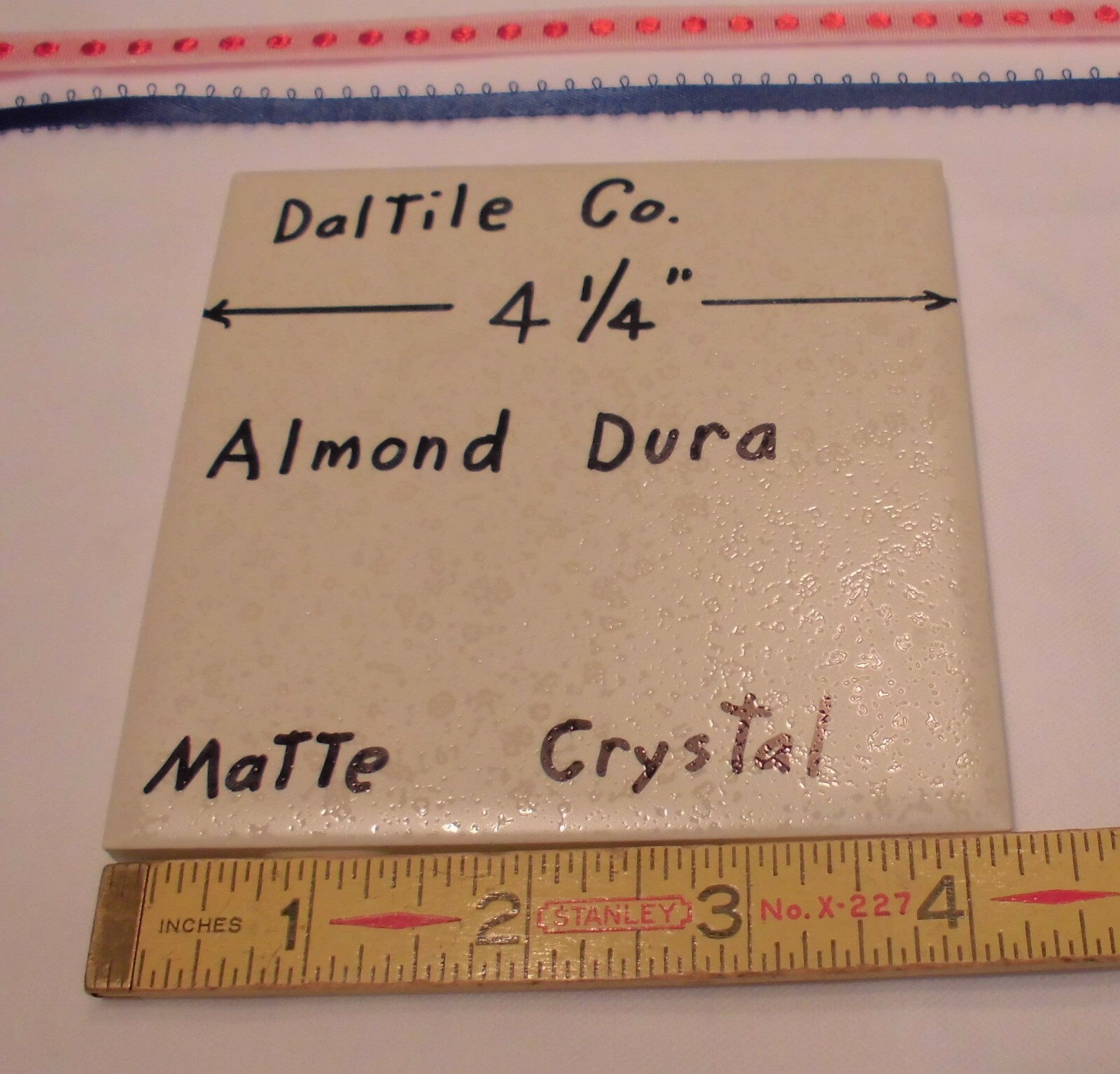 1 pc. *Almond-Dal-Dura* Ceramic Tile; Daltile 4-1/4″ Crystall Glaze; New 1990’s
