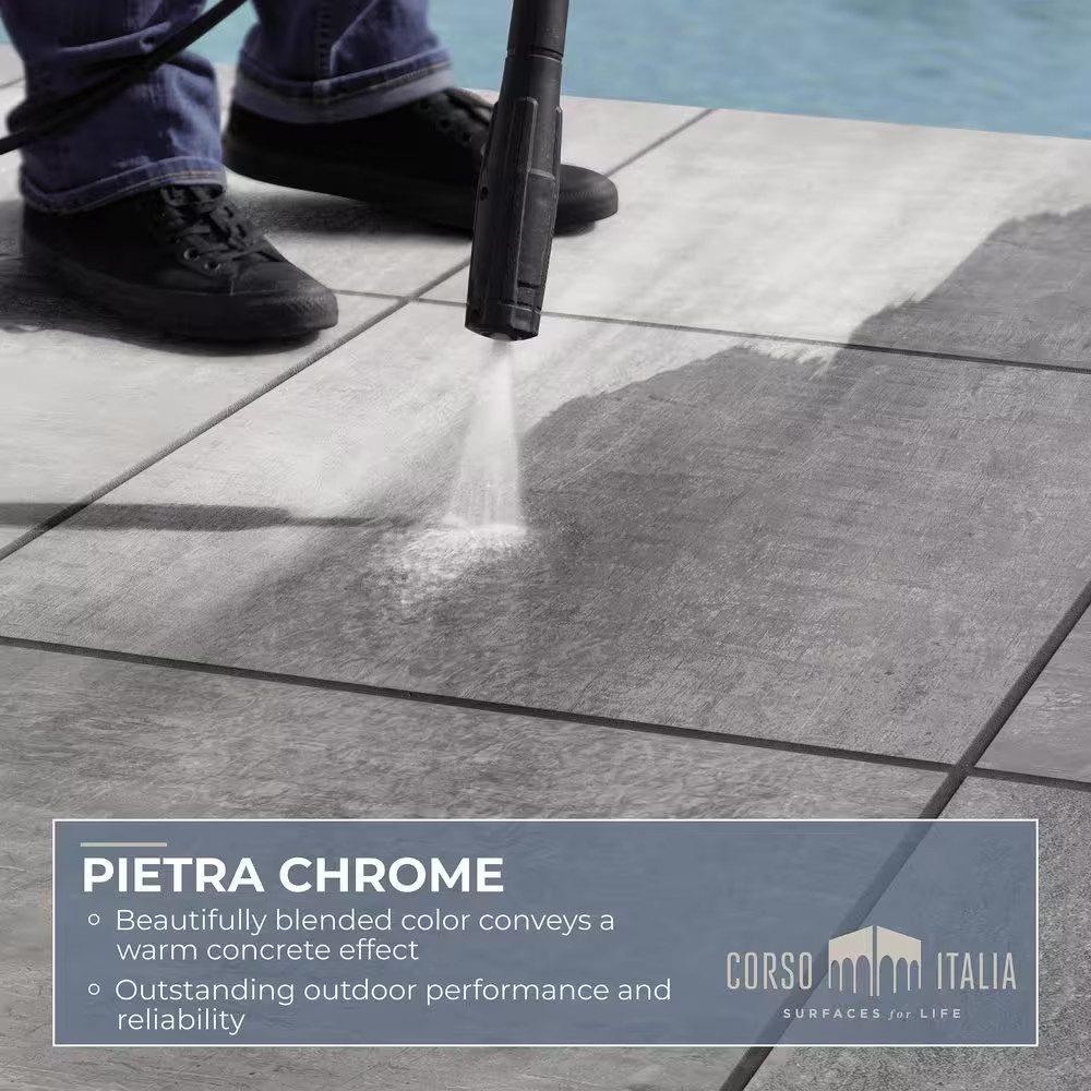 Pietra Chrome 24 In. X 48 In. X 0.75 In. Concrete Look Porcelain Paver