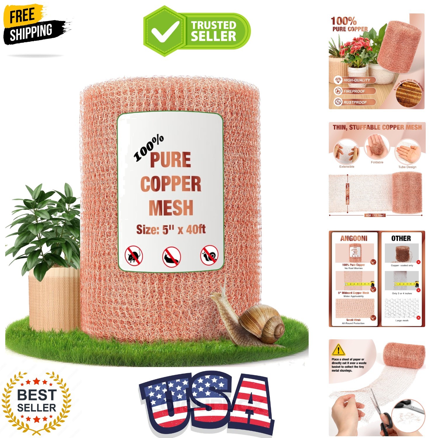 Copper Mesh Roll 5″ x40FT – 100% Pure – Rustproof Rodent, Copper Wool Garden …