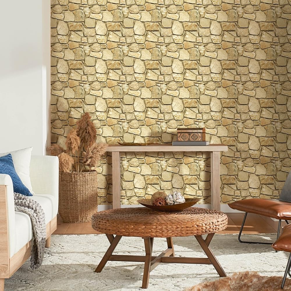 10 Pcs 3D Faux Stone Panels Peel and Stick – 11.8″x11.8″ PVC 3D Wall Panels B…