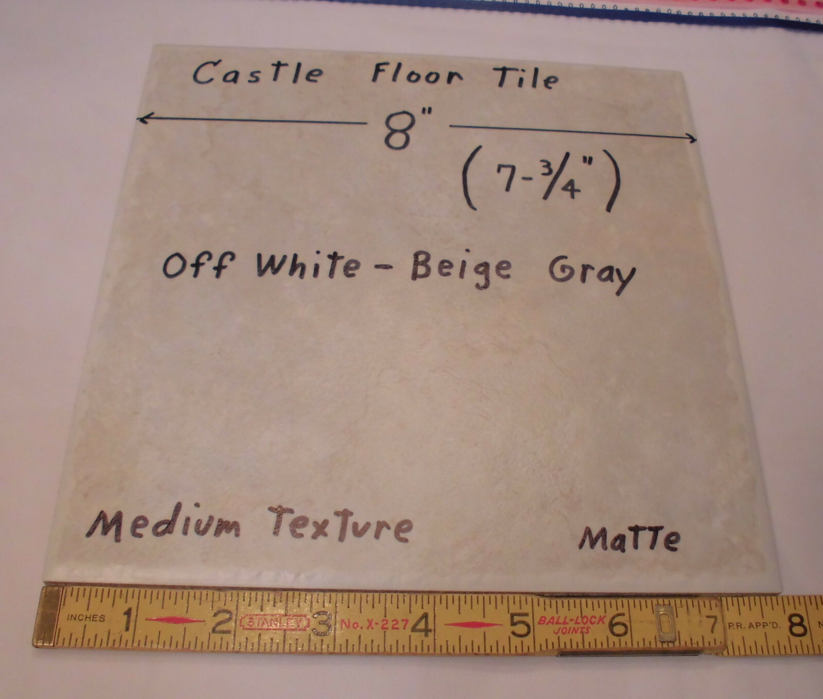 1 pc. Textured Off-White + Gray-Beige Ceramic Floor Tile 8″ X 8″ size 7-3/4″