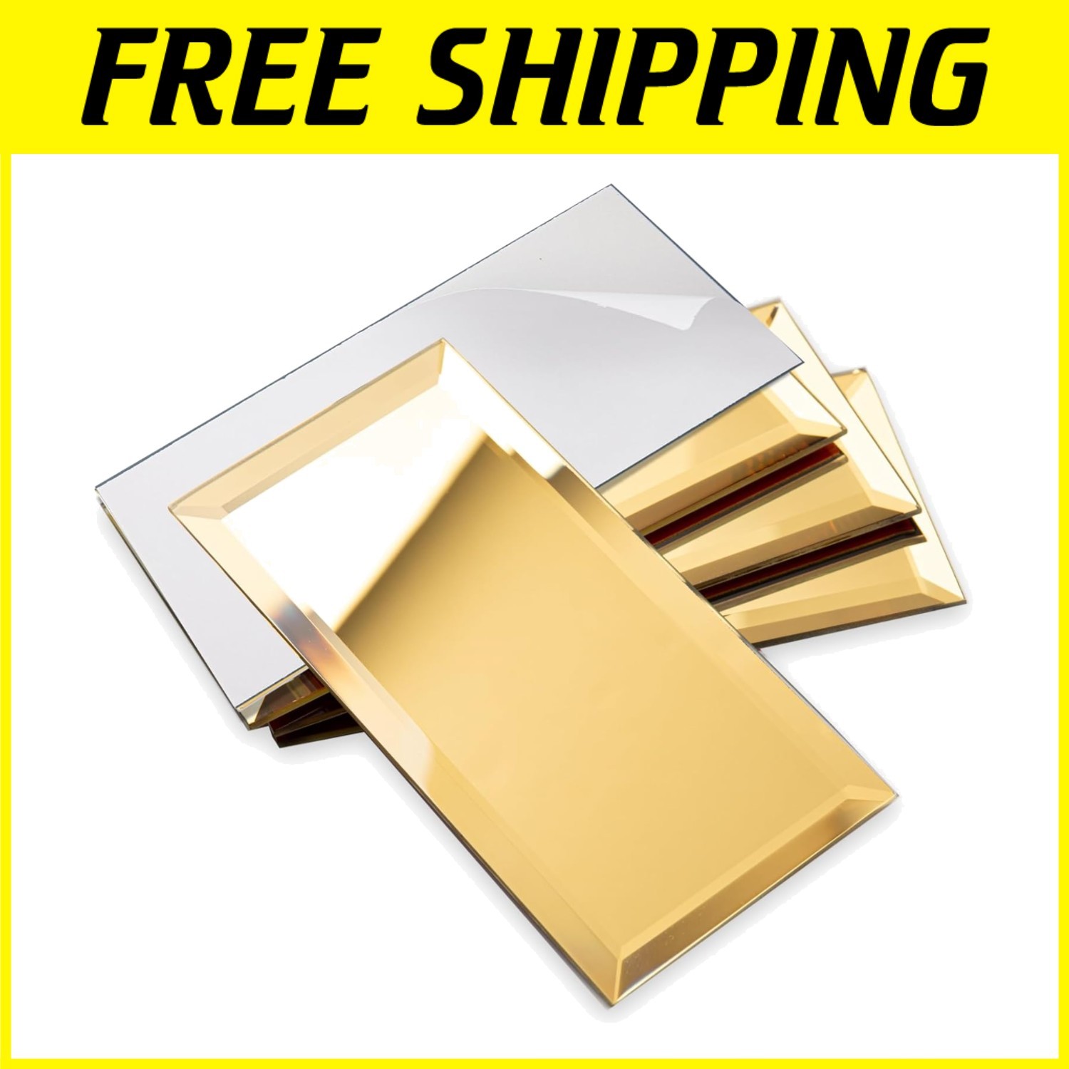 Elegant Peel and Stick Gold Beveled Mirror Backsplash – 3×6 Inch Subway Tiles^-