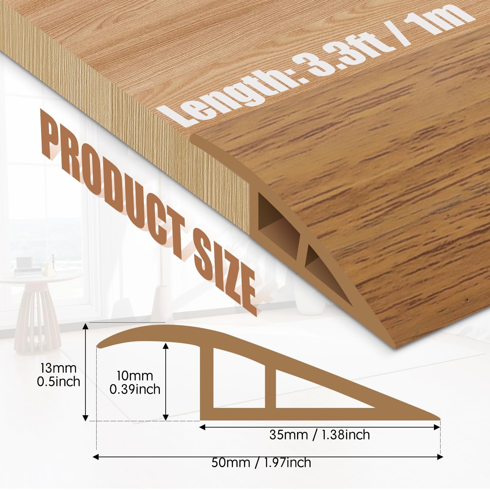 39″ Floor Transition Strip Reducer Trim – Self-Adhesive Doorway Threshold for Ti