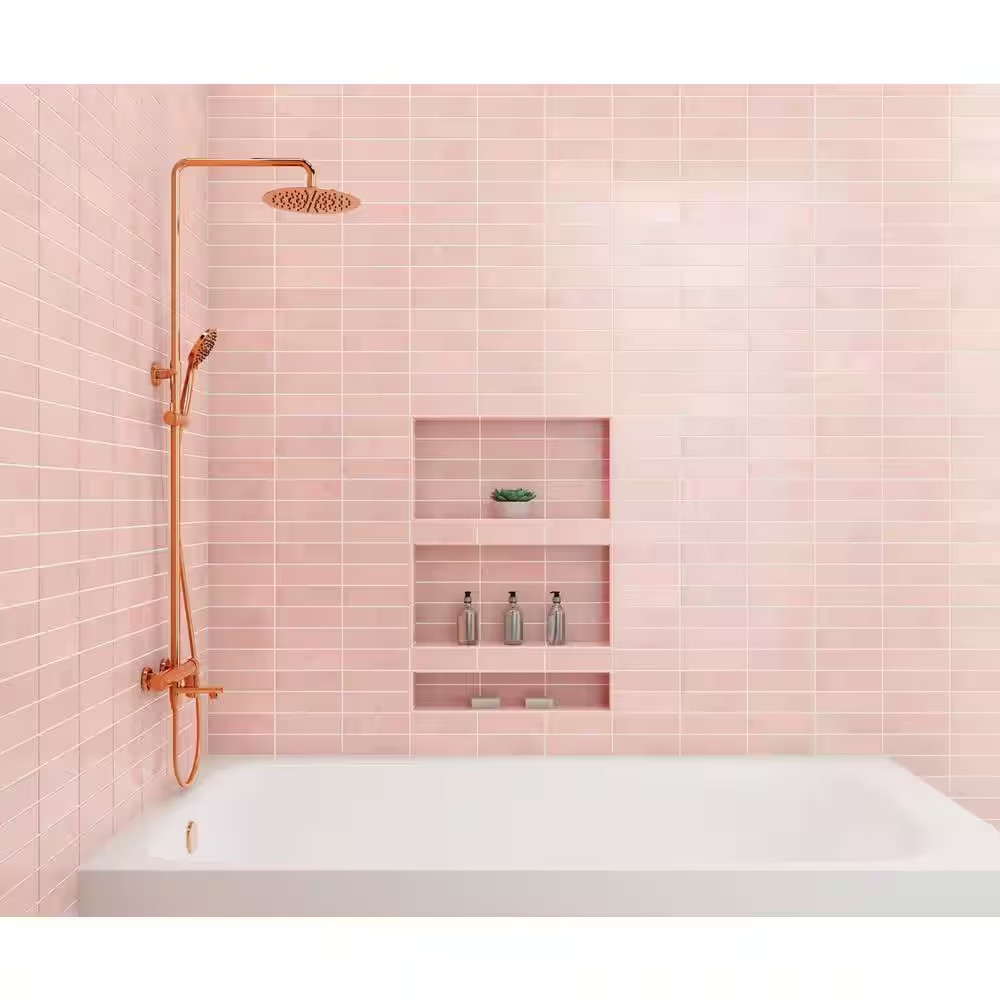 Cloe Subway Glossy Pink 2.5 In. X 8 In. Handmade-Look Ceramic Wall Tile (10.64 S