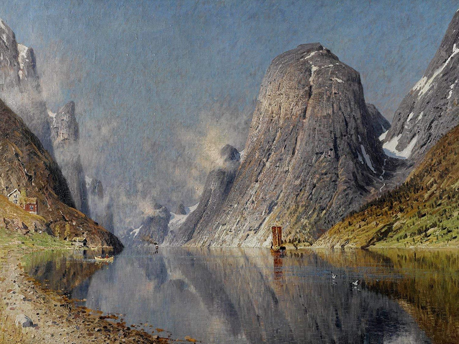 SAILING ON THE FJORD by A. Normann Tile Mural Kitchen Backsplash Ceramic 10×8
