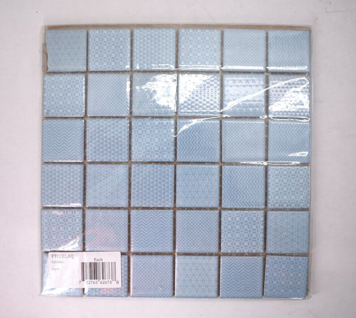 10 Merola Tile Sample Celadon Aqua 11-5/8″x11-5/8″ X 6 mm Porcelain Mosaic Tile