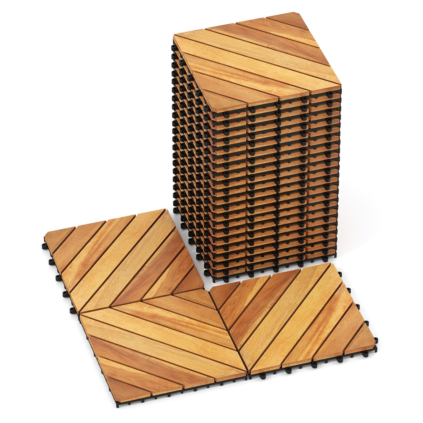 12″ x 12″ Acacia Wood Interlocking Deck Tiles24 PCS Waterproof Flooring Tiles
