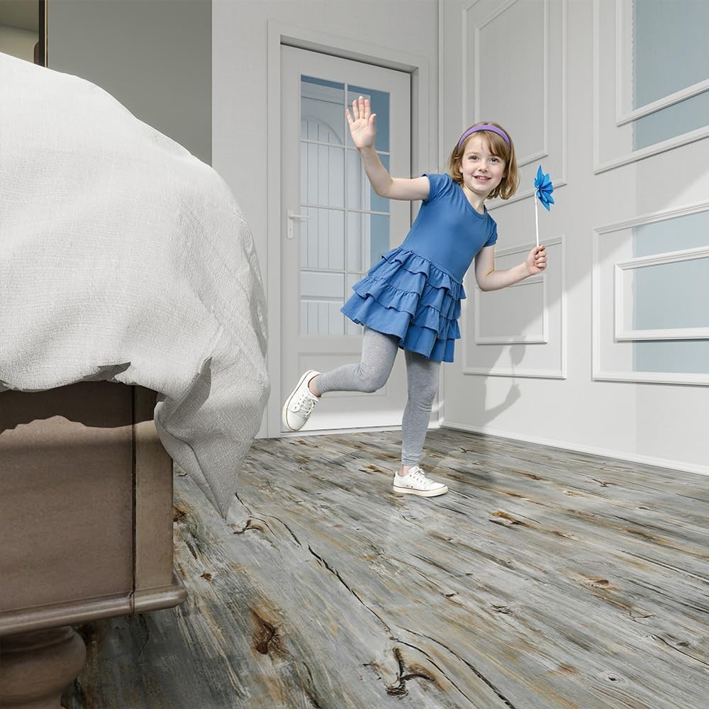 Wood Grain Peel and Stick Floor Tiles – 11.8” Width, Full Roll Length of 118″…