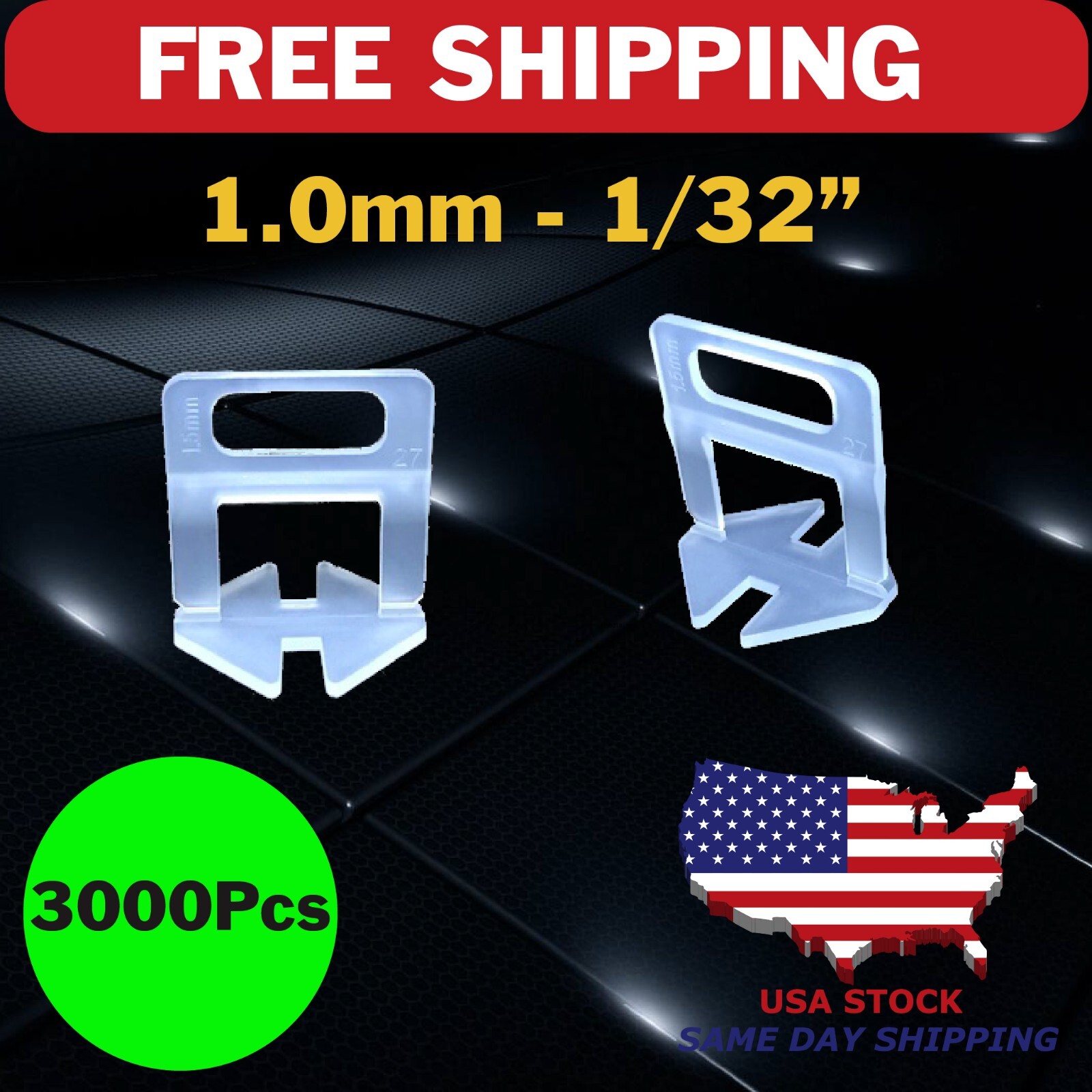 3000 Clip Tile Leveling System Floor Wall 1.0mm 1/32 Tile Spacer Tiling Tool