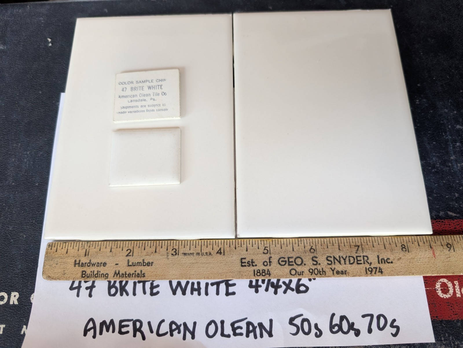 2 pcs American Olean Ceramic Tile Gloss Brite White #47 4-1/4×6″ 1950s 1960s 70s