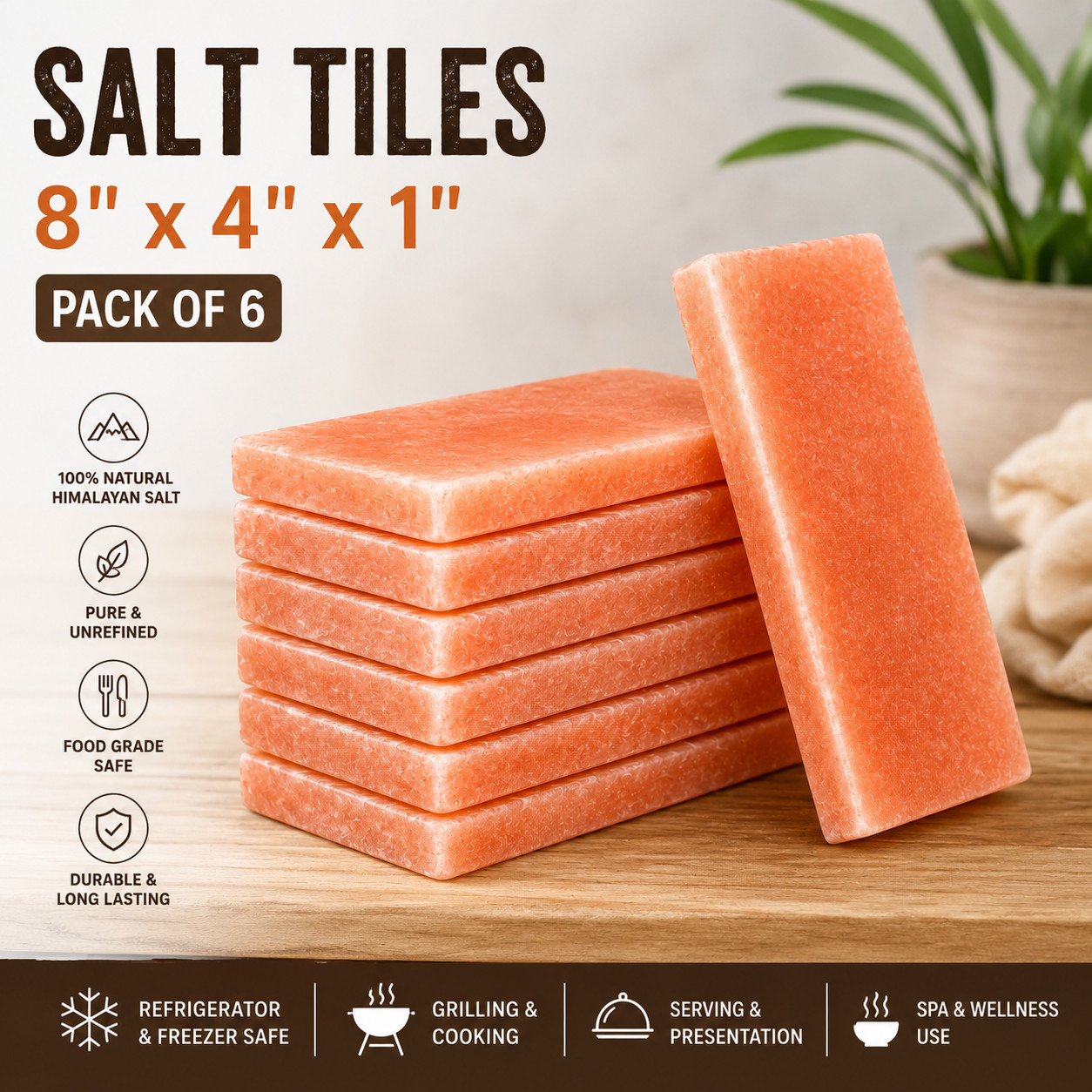 Himalayan Pink Salt Tiles 8x4x1 Pack of 20 Natural Salt Blocks Spa Sauna Wall