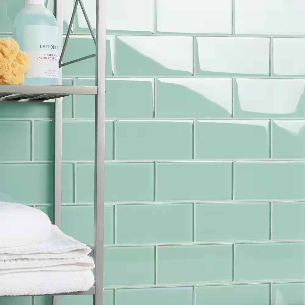 Contempo Spa Green Polished 3 In. X 6 In. X 8 Mm Glass Subway Tile (32 Pieces 4