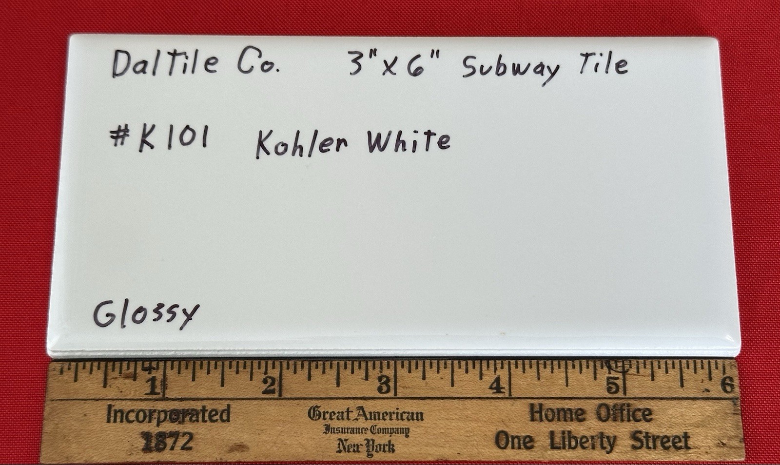 1 pc. Kohler White by Daltile #K-101: 3″ X 6″ Glossy Ceramic Tile, New Stock