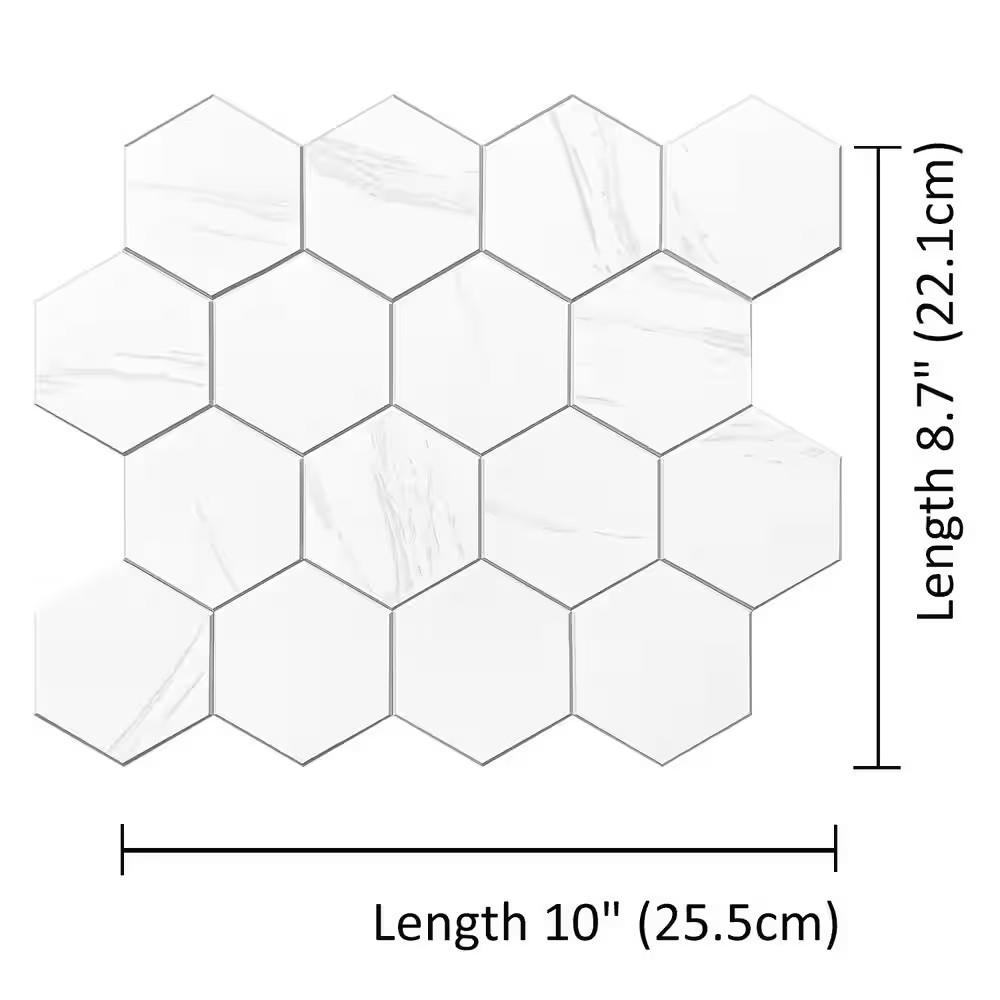 Marble Hex 10.83 In. X 11.81 In. SPC Peel and Stick Backsplash Tile (0.9 Sq. Ft.