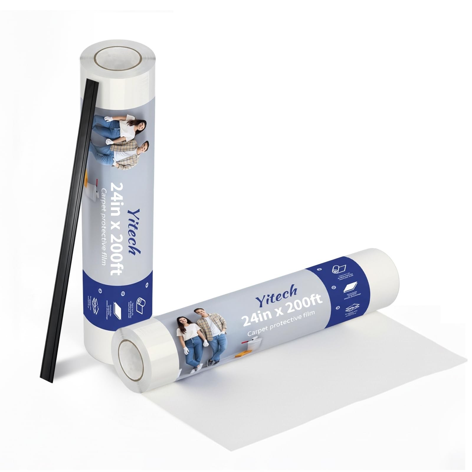 Carpet Protection Film 24″ x 200′ – Self-Adhesive Clear Plastic Floor and