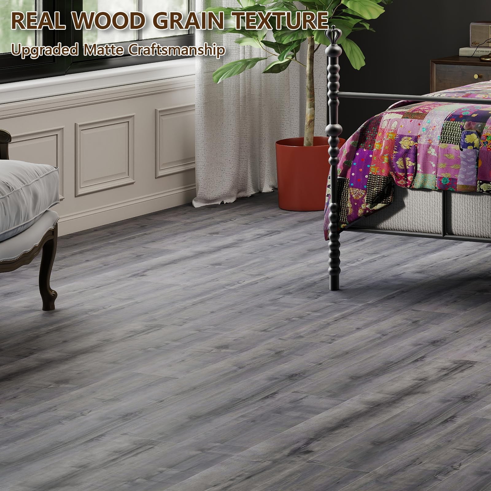 Peel and Stick Floor Tile, 36-Pack 36″x 6″ Smoke Grey Wood Grain Sticky Tiles…