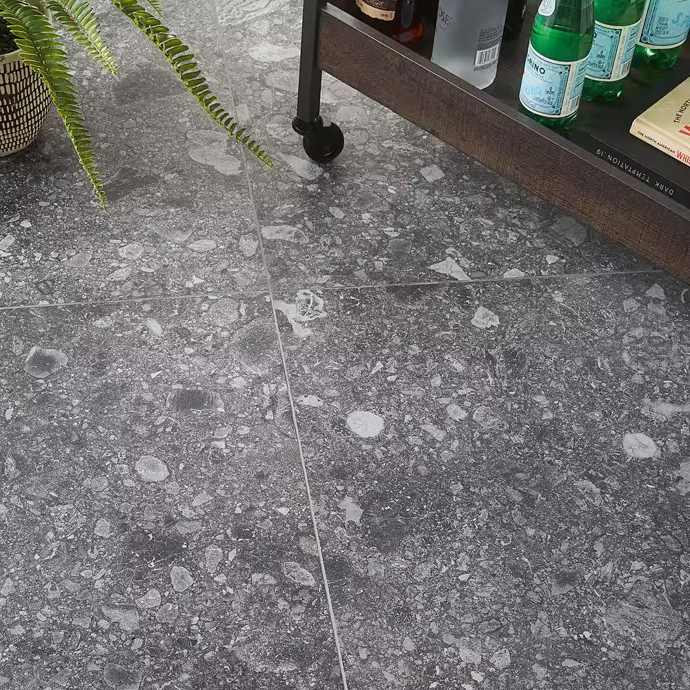 Luxe Terrazzo Charcoal 23.54 In. X 23.54 In. Matte Terrazzo Look Porcelain Floor