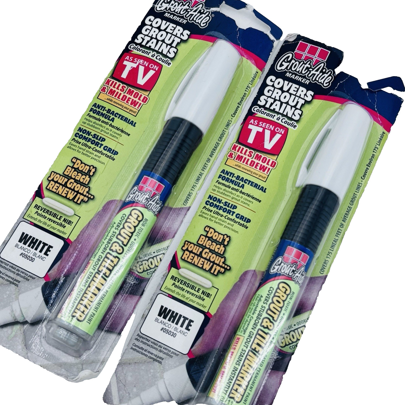 Grout-Aide Marker Covers Stains Anti-bacterial White As Seen on TV set/2