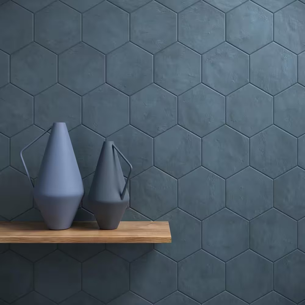 Dash Blue Ocean 8.5 In. X 9.84 In. Matte Hexagon Porcelain Floor and Wall Tile (